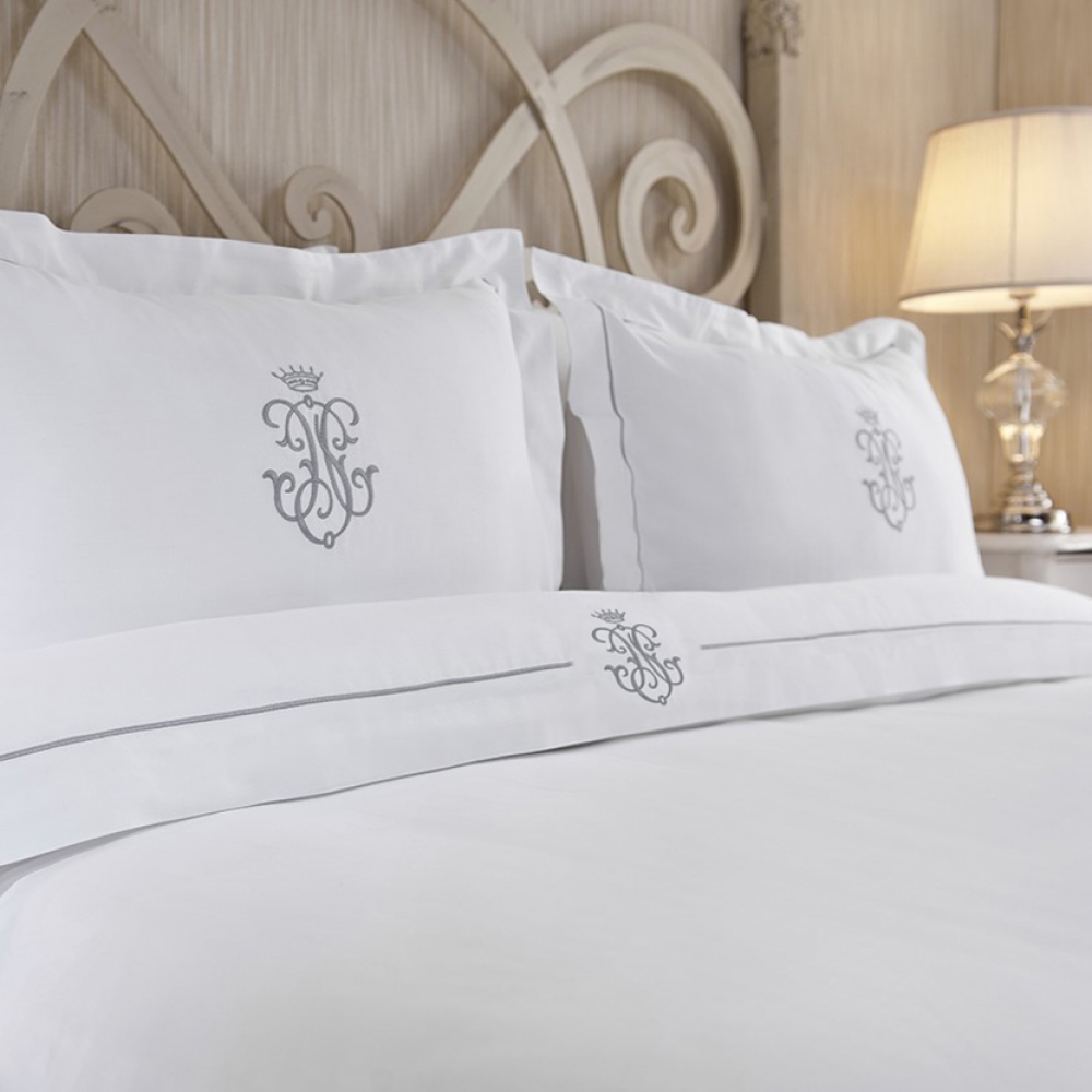 Royal Collection Silver Embroidered Duvet Cover Set
